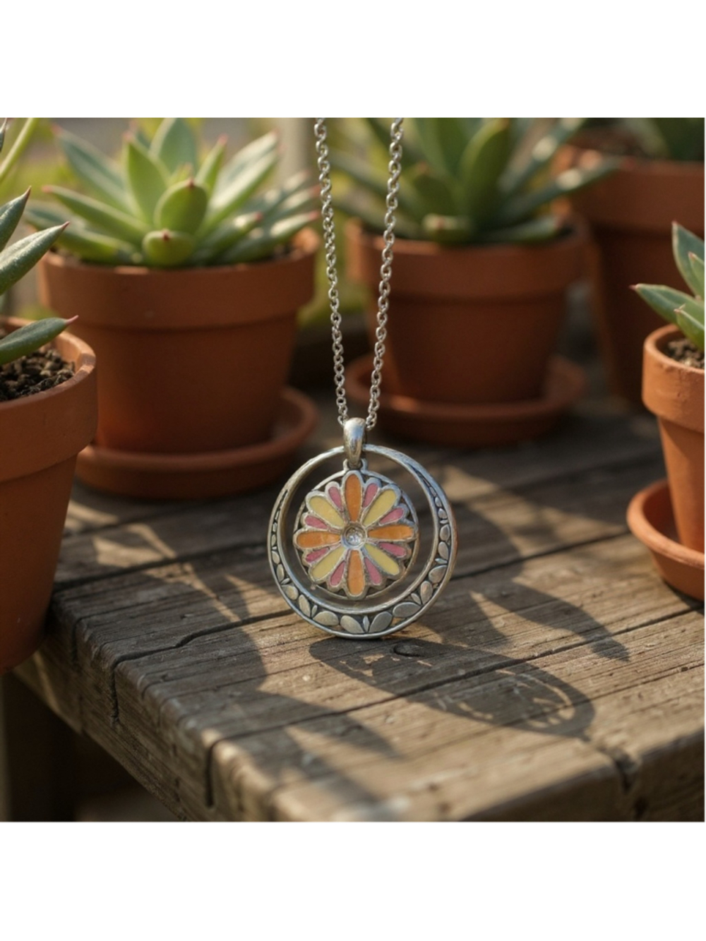 Brighton vintage sunflower yellow orange and silver reversible necklace